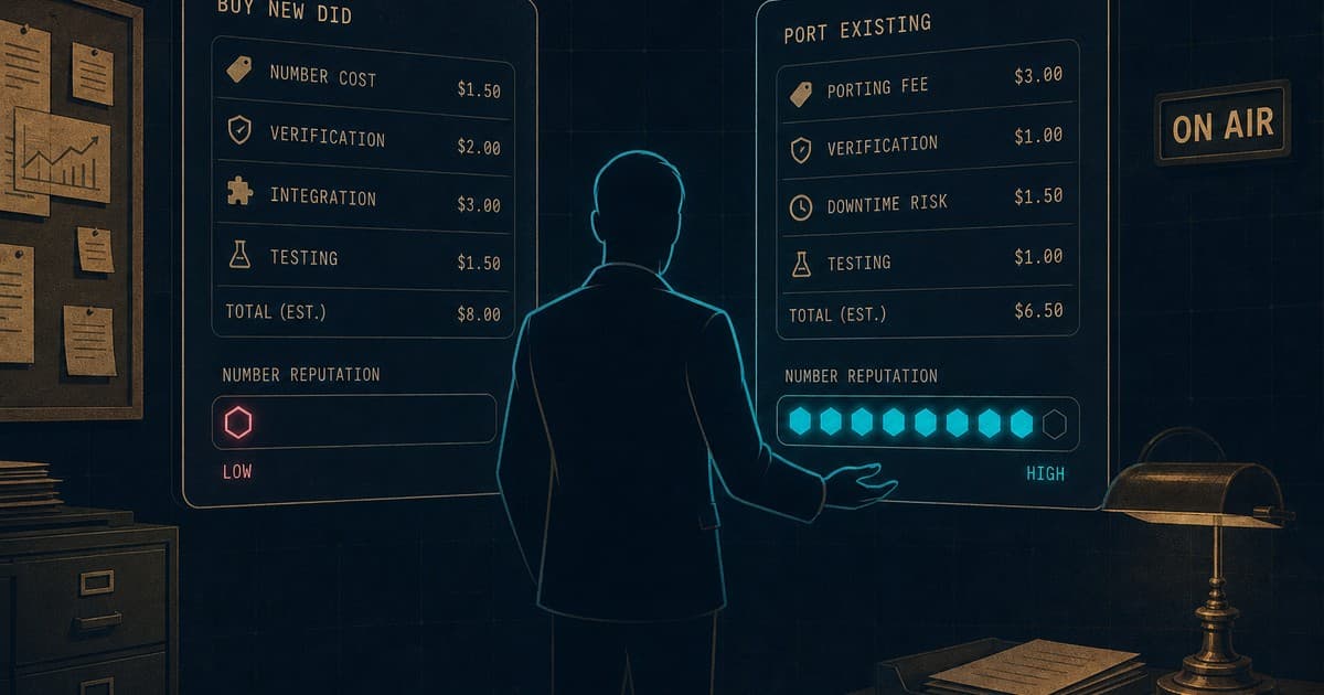 Agent weighing fresh-bought phone numbers against ported numbers on two LineShield panels