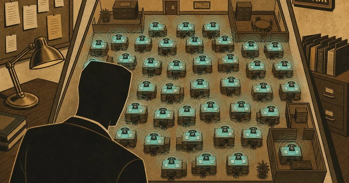 Manager viewing an office floorplan where every desk shows the same caller ID