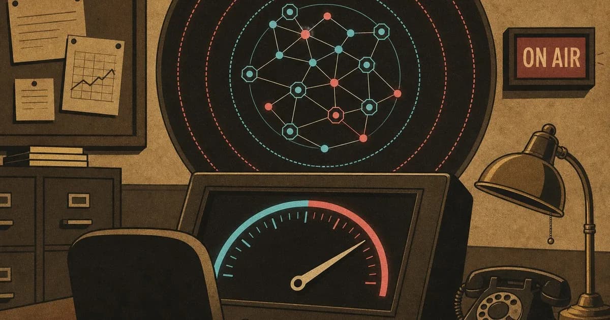 Operator watching a cyan gauge ramp toward a red redline over a carrier-network map