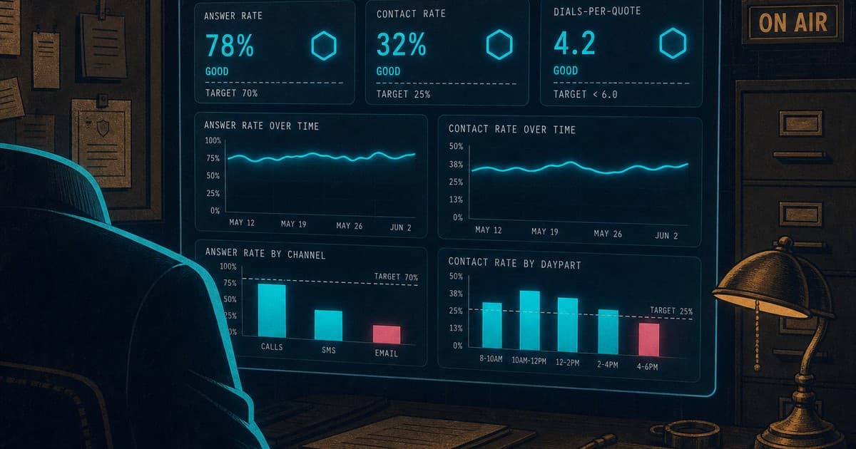 Agent reviewing a LineShield benchmark chart with industry, team, and top-quartile lines