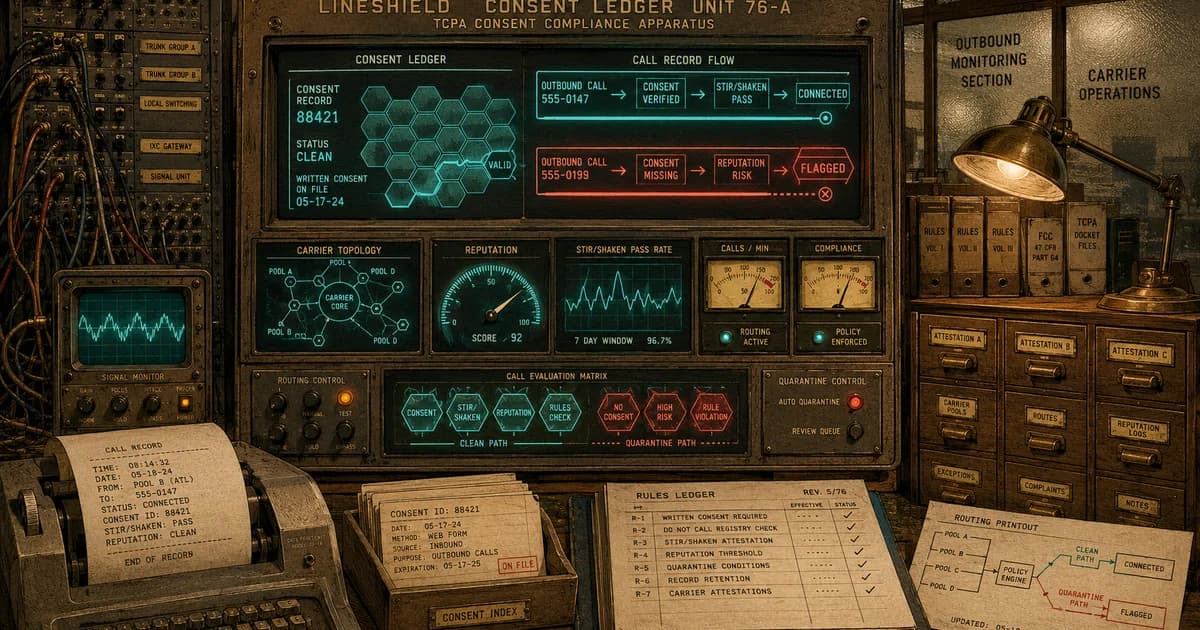 Retro compliance desk with consent logs and do-not-call binders